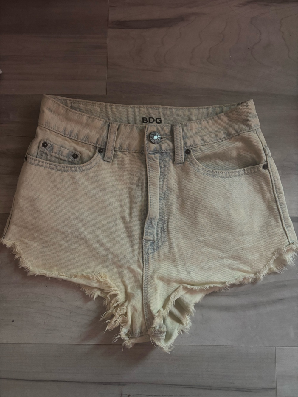 BDG Neutral Beige High-Rise Frayed Denim Shorts